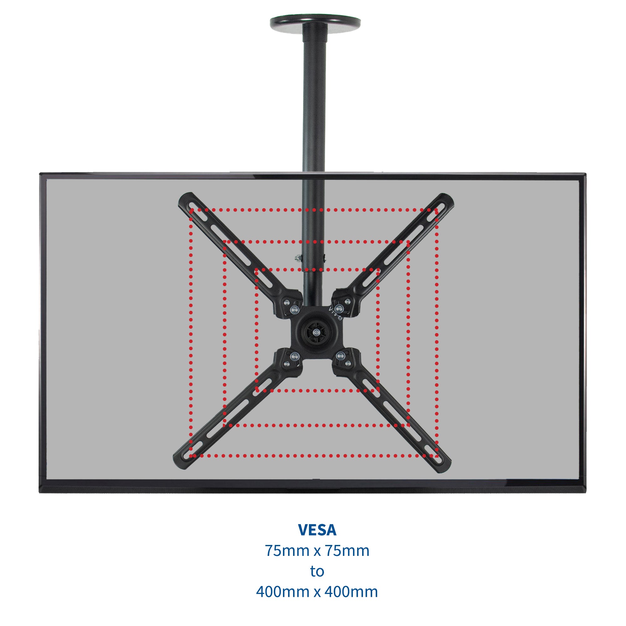 Heavy-duty height adjustable TV ceiling mount and soundbar bracket for enhanced audio speaker system.