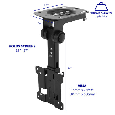Black ceiling flip-down mount with standard VESA plate face and hefty weight capacity.