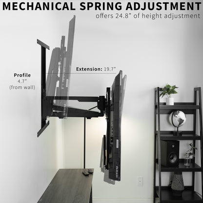  Recessed Mechanical Spring 65 to 70 inch TV Wall Mount for LCD LED Plasma Screens, Above Fireplace Height Adjustable Pull Down Mantel Bracket