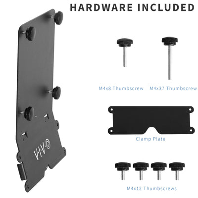 Included hardware, thumb screws and clamp plate.