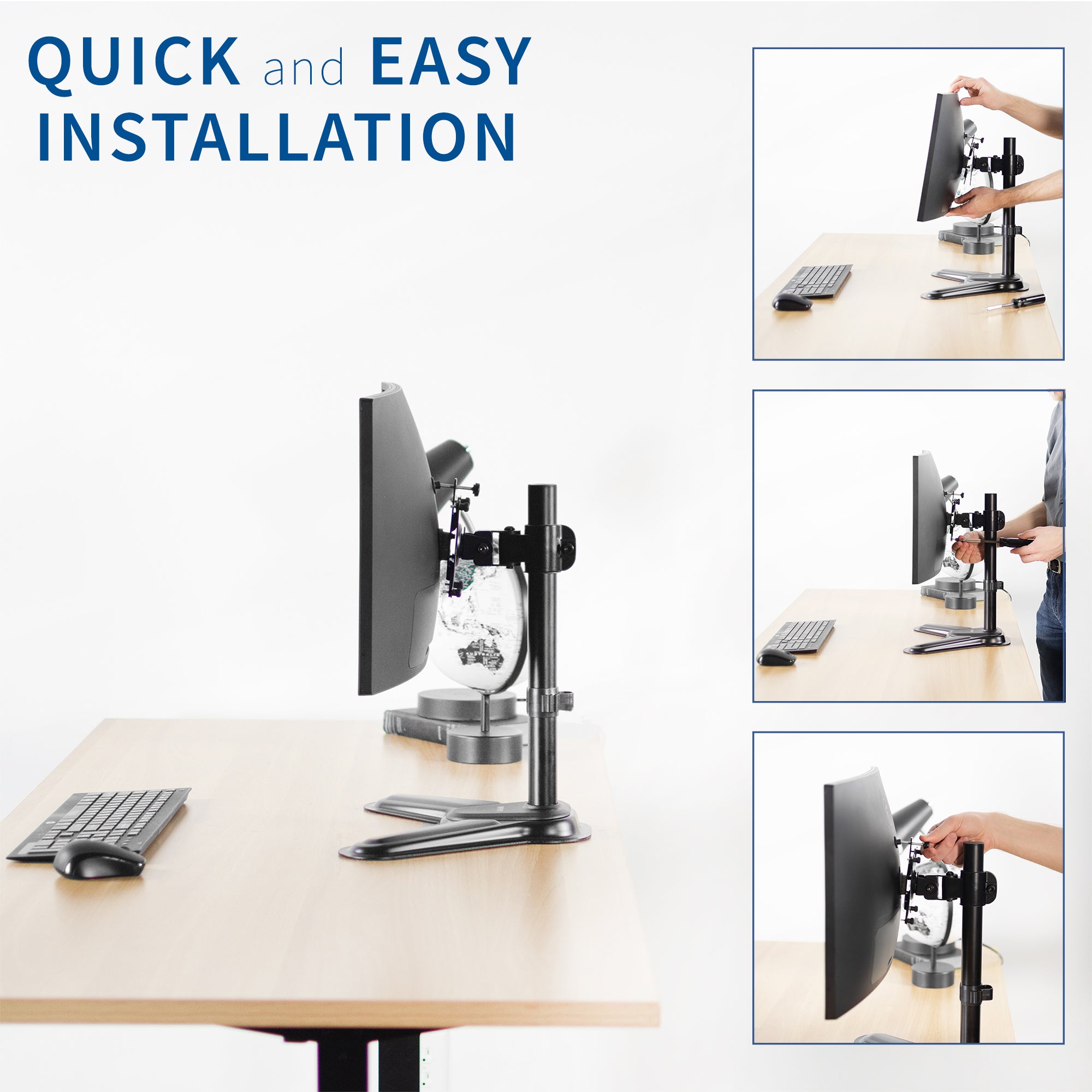 Quick and easy installation of Viotek and MSI  monitor adapter connected to a mount still allowing for articulation and adjustments.