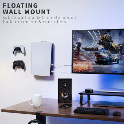2 in 1 wall and desk floating mounts for PS5 plus 2 controller mounts.