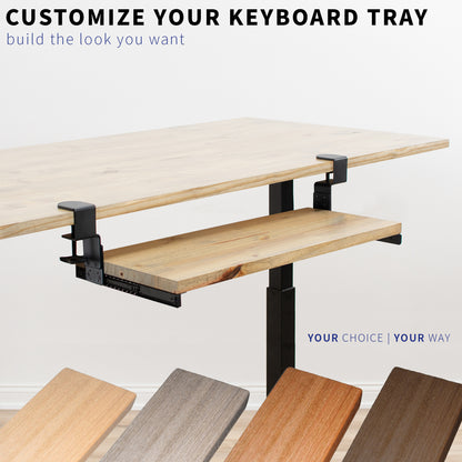 Sturdy height adjustable clamp and rail set for custom wood tray.