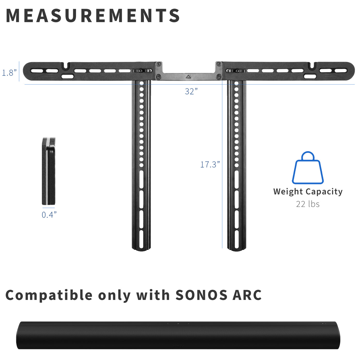Sturdy steel mounting bracket for TV and Sonos Arc Soundbar.