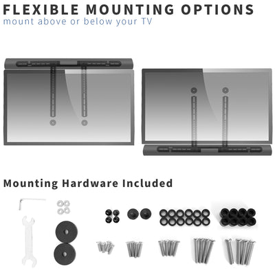 Sturdy steel mounting bracket for TV and Sonos Arc Soundbar with over or under mounting and hardware included.