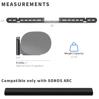 Sturdy steel wall mount bracket attachment for Sonos Arc Soundbar.