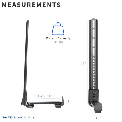Specification and sturdy steel design of VESA soundbar brackets with no VESA restrictions.