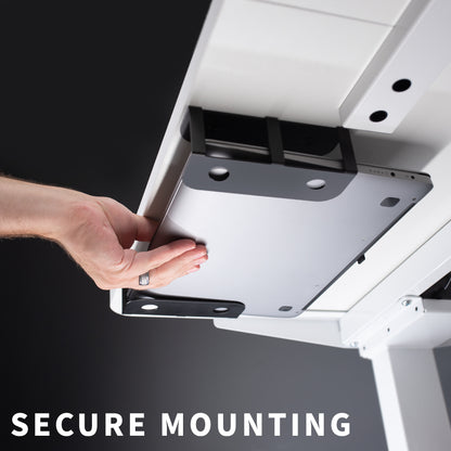 Secure solid mounting provided with steel constructed brackets supporting up to 11-pound laptops.