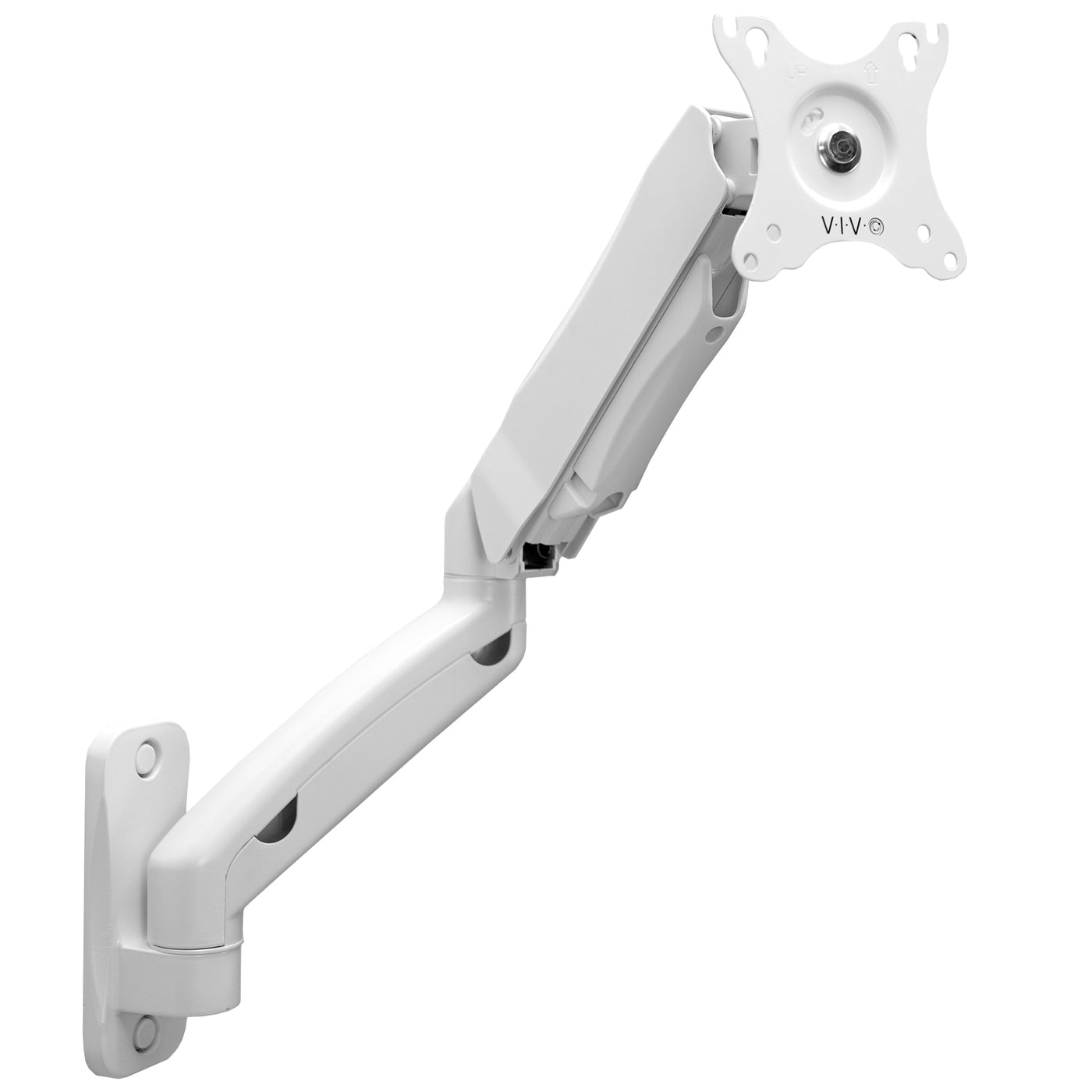 Sturdy adjustable pneumatic arm single monitor ergonomic wall mount for office workstation.