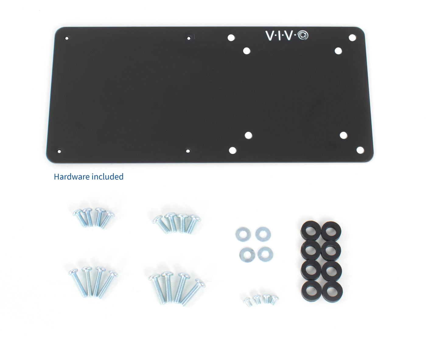 Sturdy steel VESA plate with all necessary hardware included.