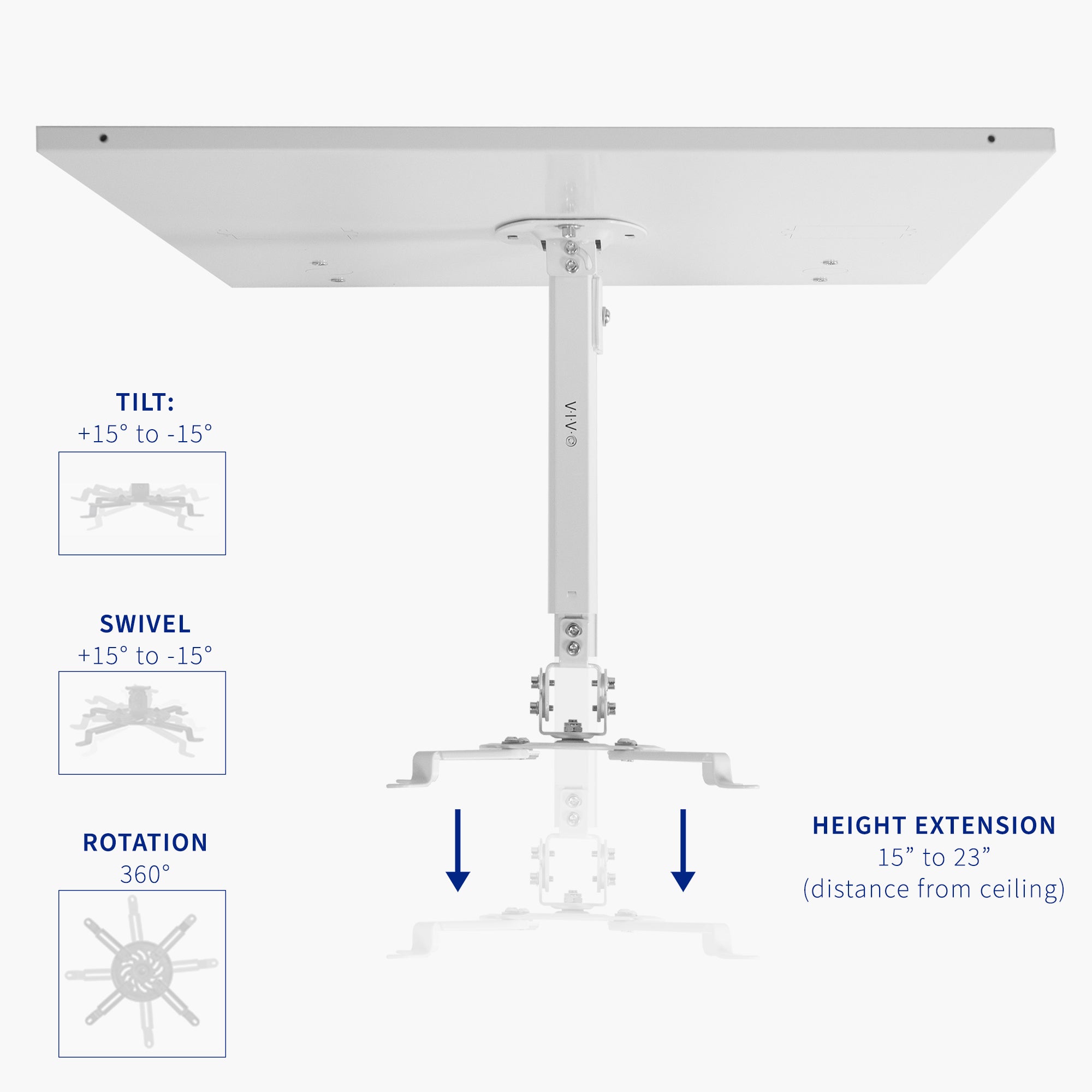 Universal White 2x2 ft Drop Ceiling Height Adjustable Projector Mount