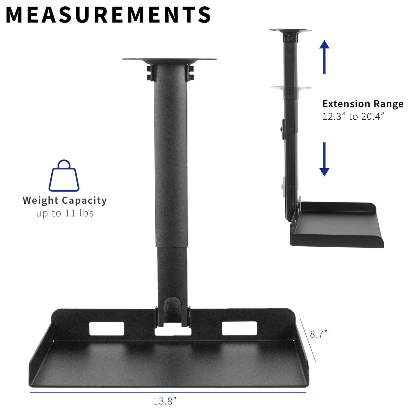 Measurements and extension of height range and shelf.