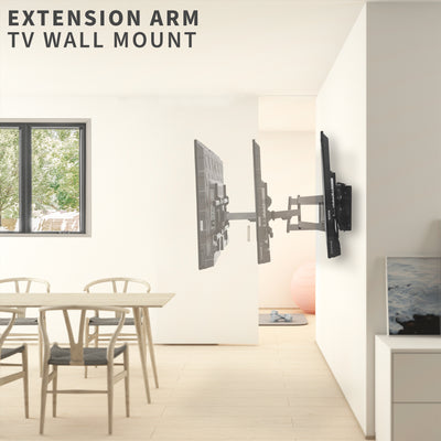 Long extension arm with sturdy support to extend far out from the wall.