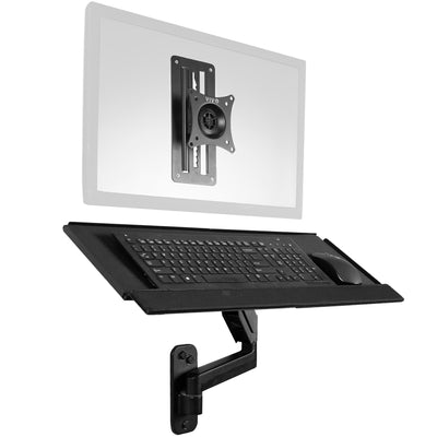 Height adjustable wall mount for a monitor with a separate wall-mount keyboard tray.