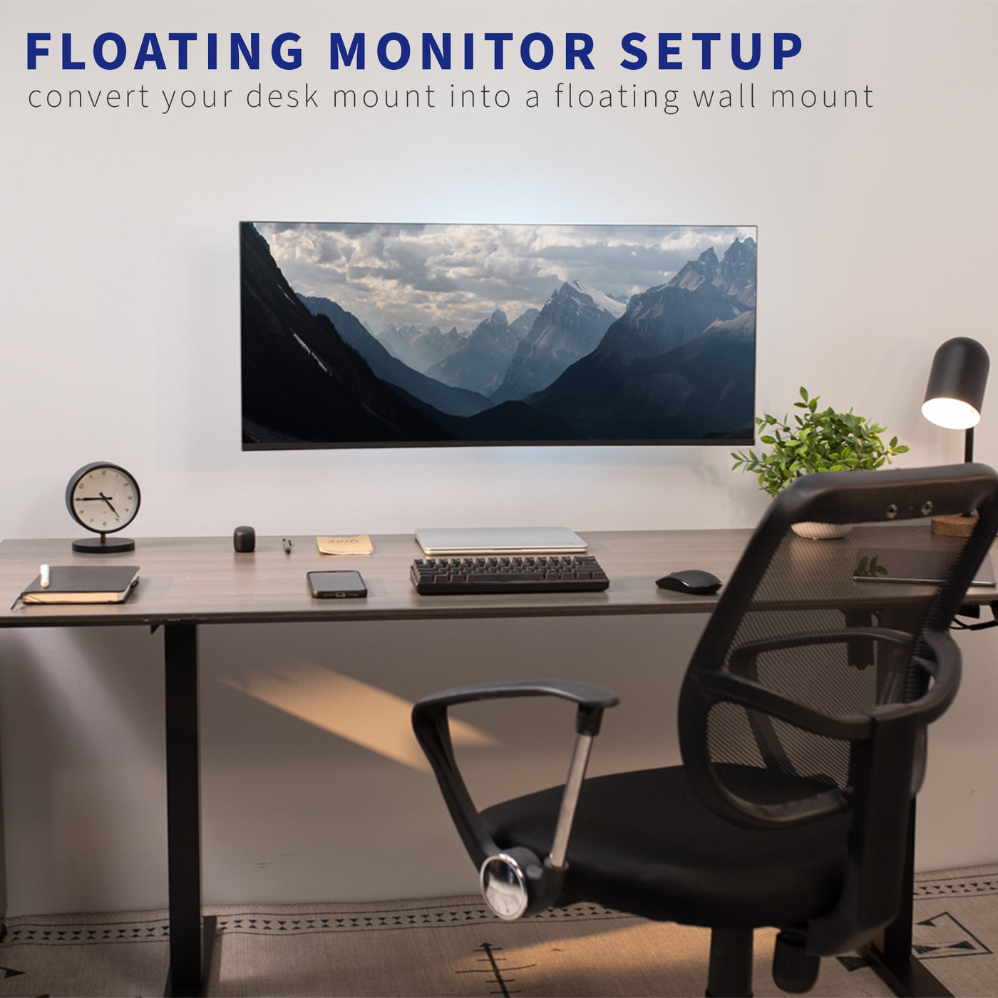 Floating monitor set up to modernize your office space.