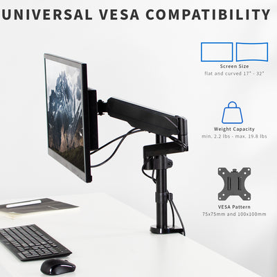 Universal compatibility for flat and curved screens weighing up to 19.8 pounds.