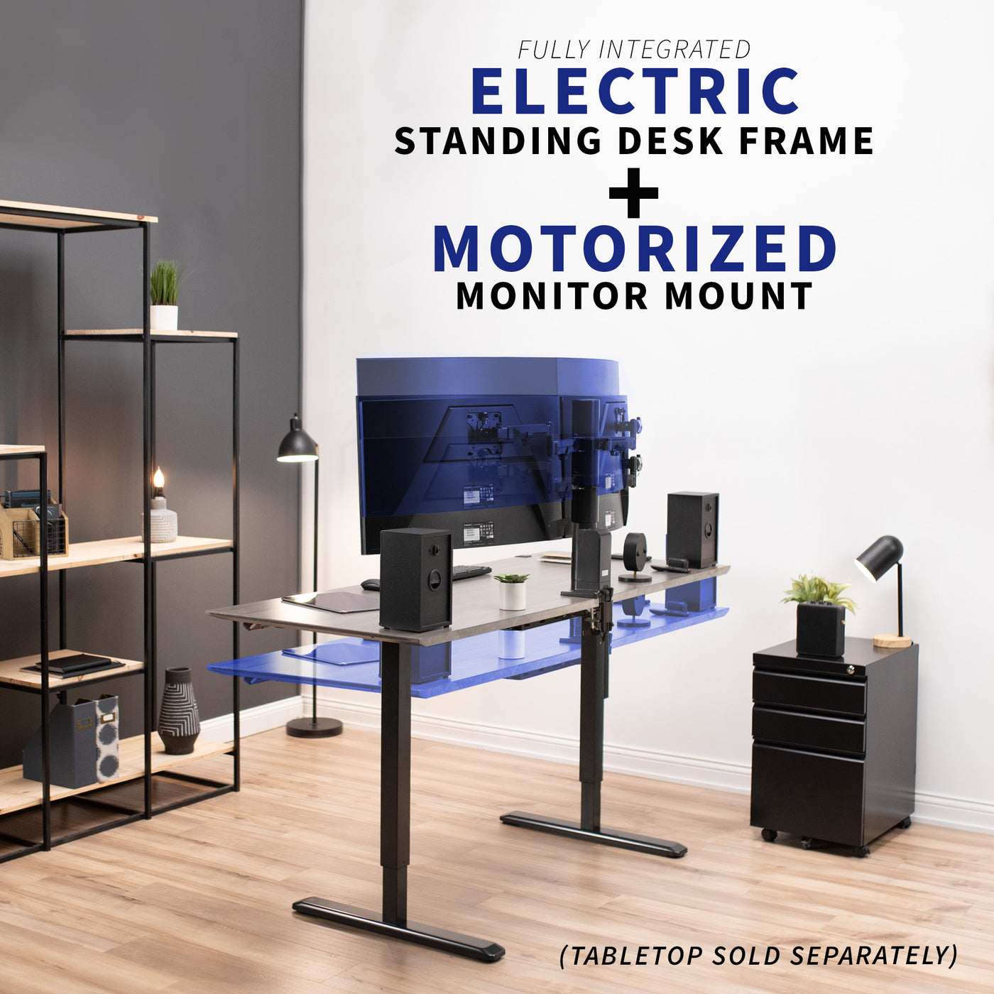 Motorised desk frame and motorized monitor mount for the ultimate monitor setup.