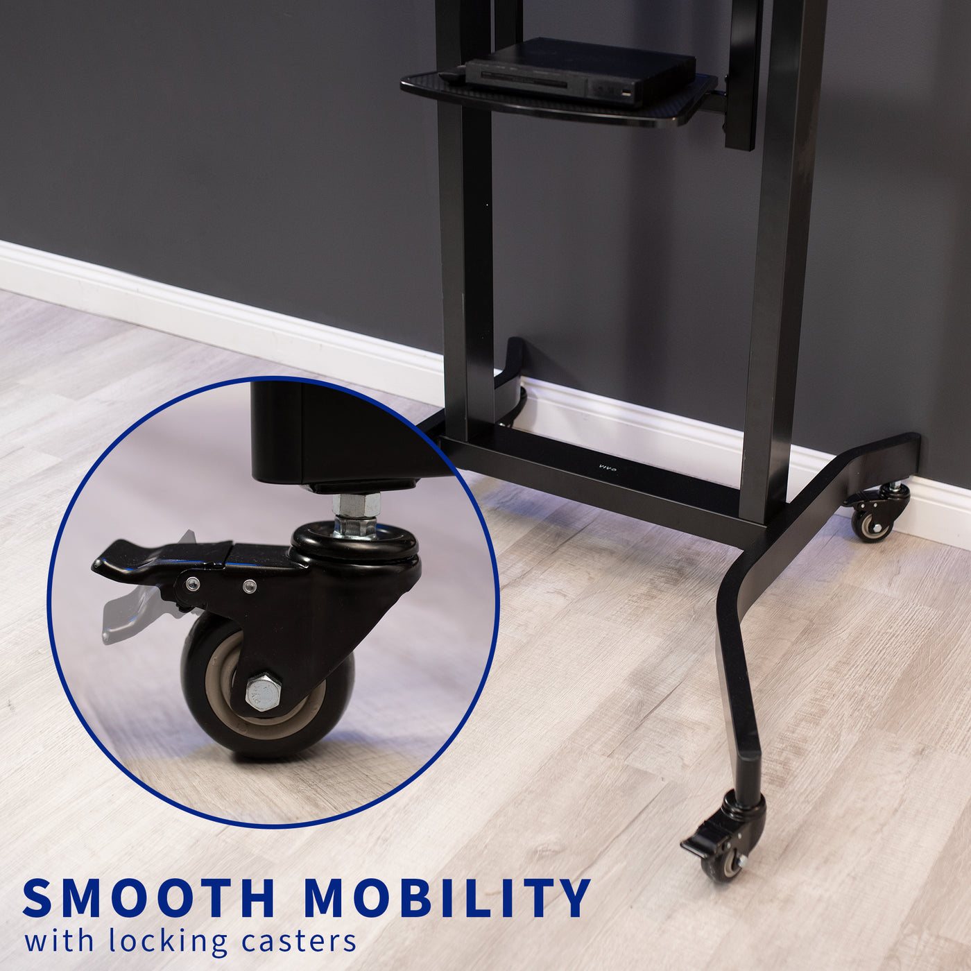 Smooth gliding caster wheels allow for mobility. 