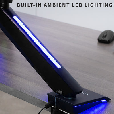 Single Gaming Pneumatic Monitor Arm - Blue LED Lights