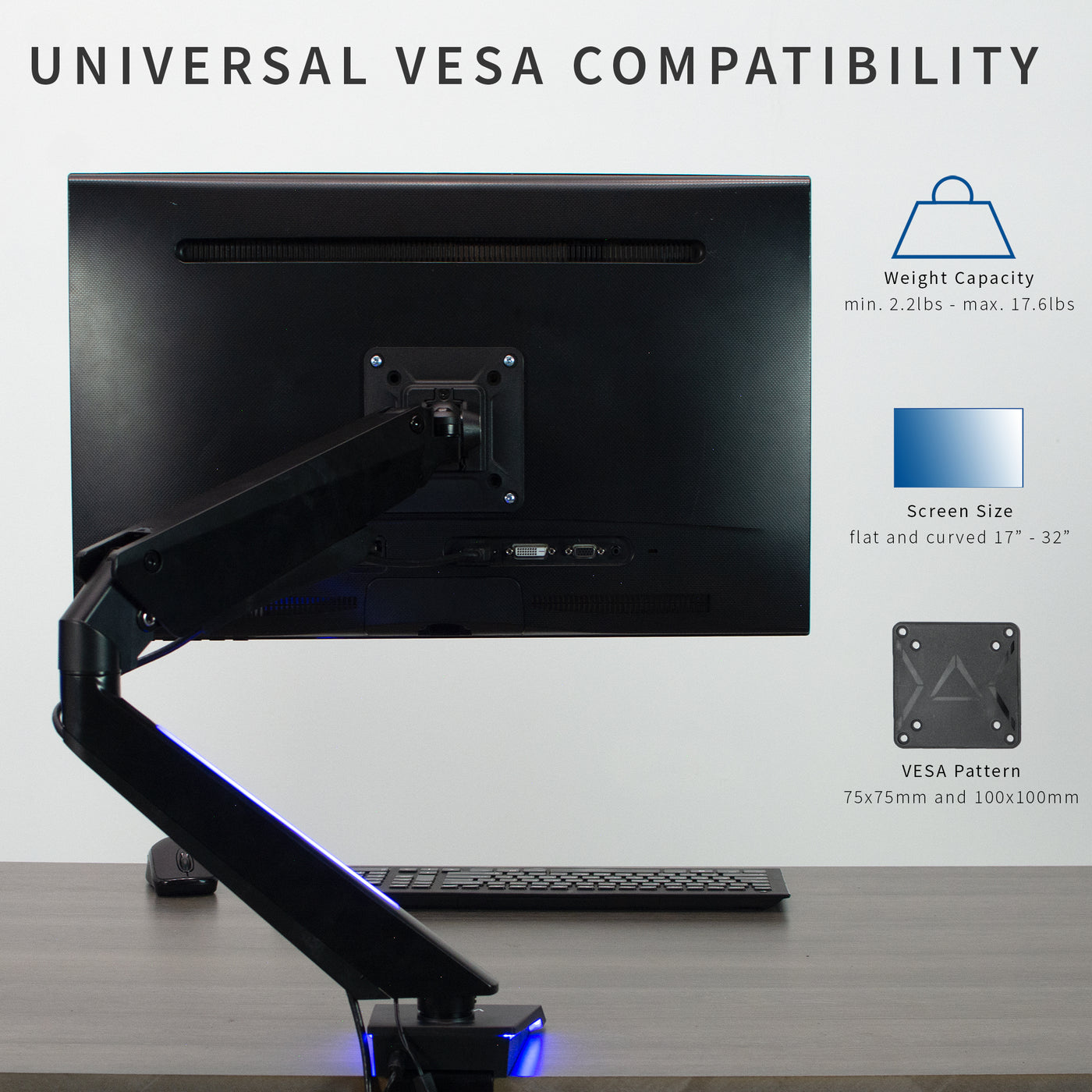 Single Gaming Pneumatic Monitor Arm - Universal VESA Compatibility