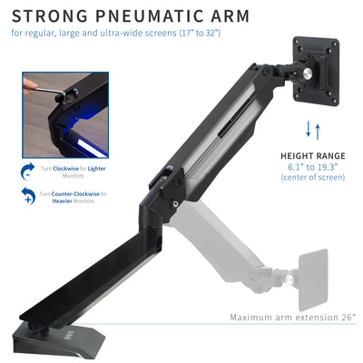 Adjustable Single Gaming Pneumatic Monitor Arm - Blue LED Lights