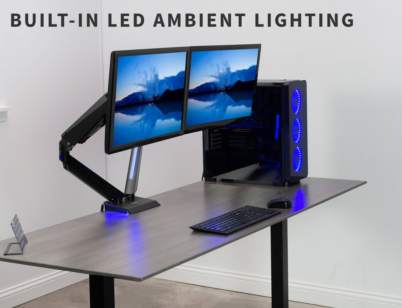 Dual Gaming Pneumatic Monitor Arms - Blue LED Lights