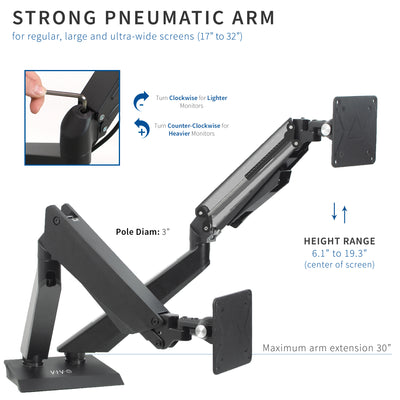 Dual Gaming Pneumatic Monitor Arms - Blue LED Lights