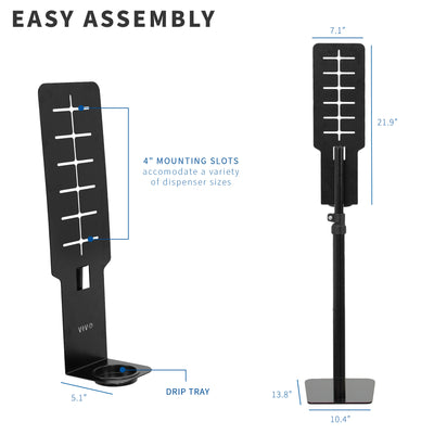 Black Height Adjustable Hand Sanitizer Dispenser Stand with Easy Assembly
