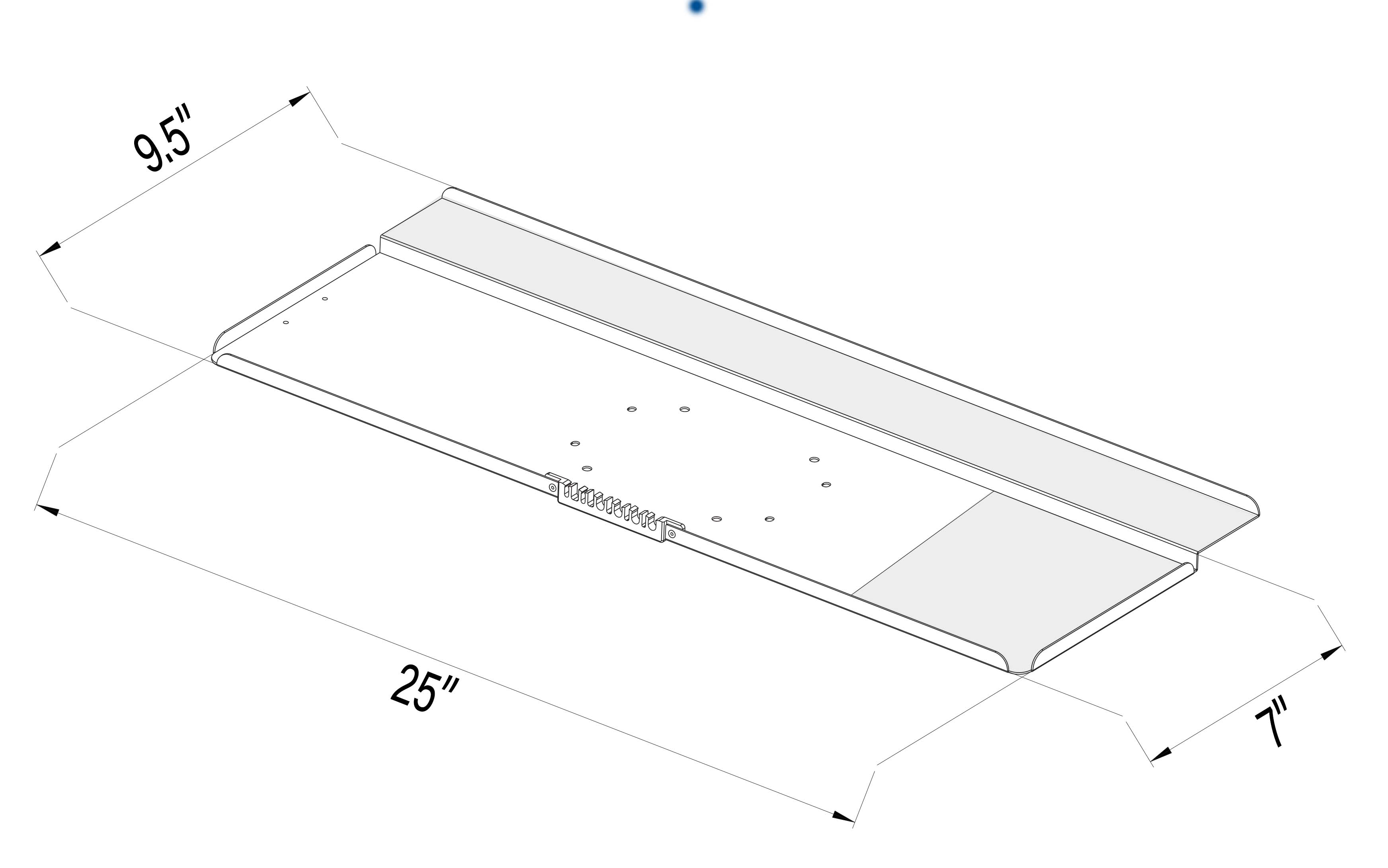 Length and dimensions of black versatile keyboard and mouse tray.