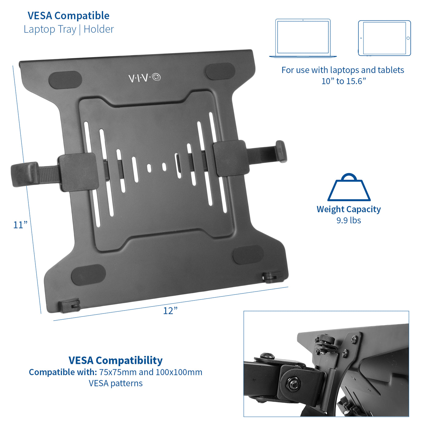 Laptop stand with standard VESA compatibility.