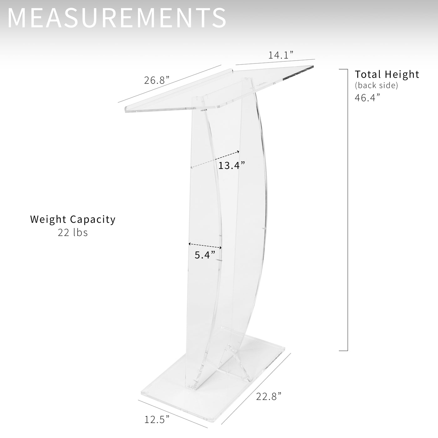 Acrylic Podium Stand, Sleek Transparent Professional Presentation Lectern with 27 inch Reading Surface Platform