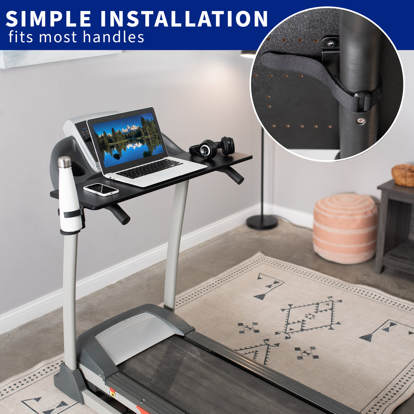 Universal Laptop Treadmill Desk Attachment with Cupholder and Tech Slot