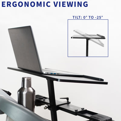 Attain ergonomic viewing with treadmill workstation range of tilt adjustments.