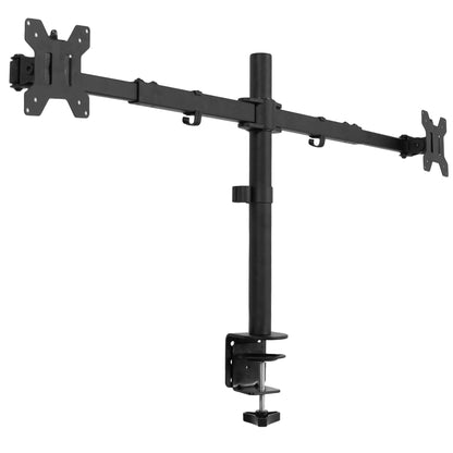 Sturdy adjustable telescoping arms for dual computer monitors.