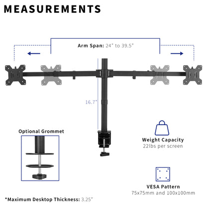 Sturdy adjustable telescoping arms for dual computer monitors.