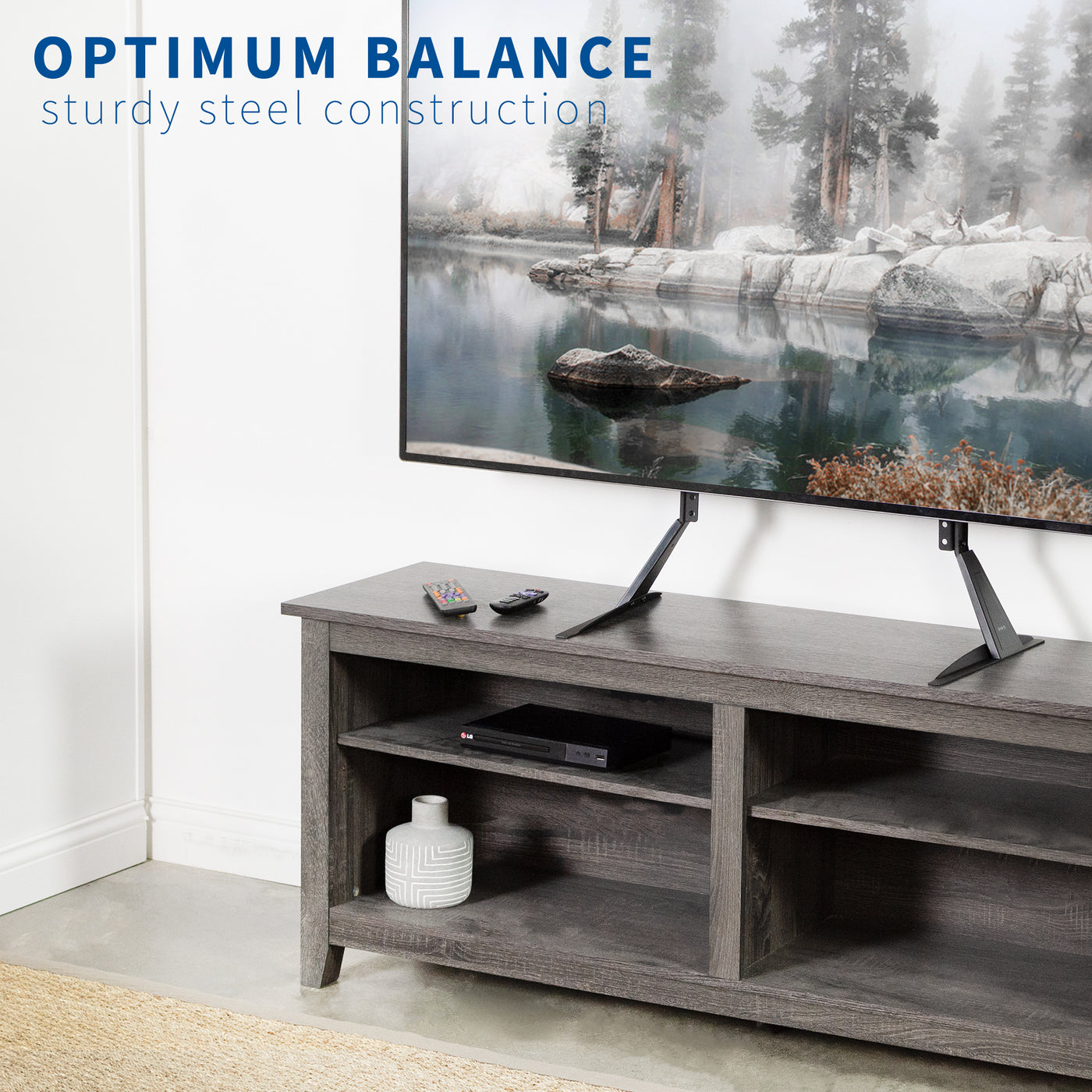 Sturdy steel-constructed TV stand provides optimum support.
