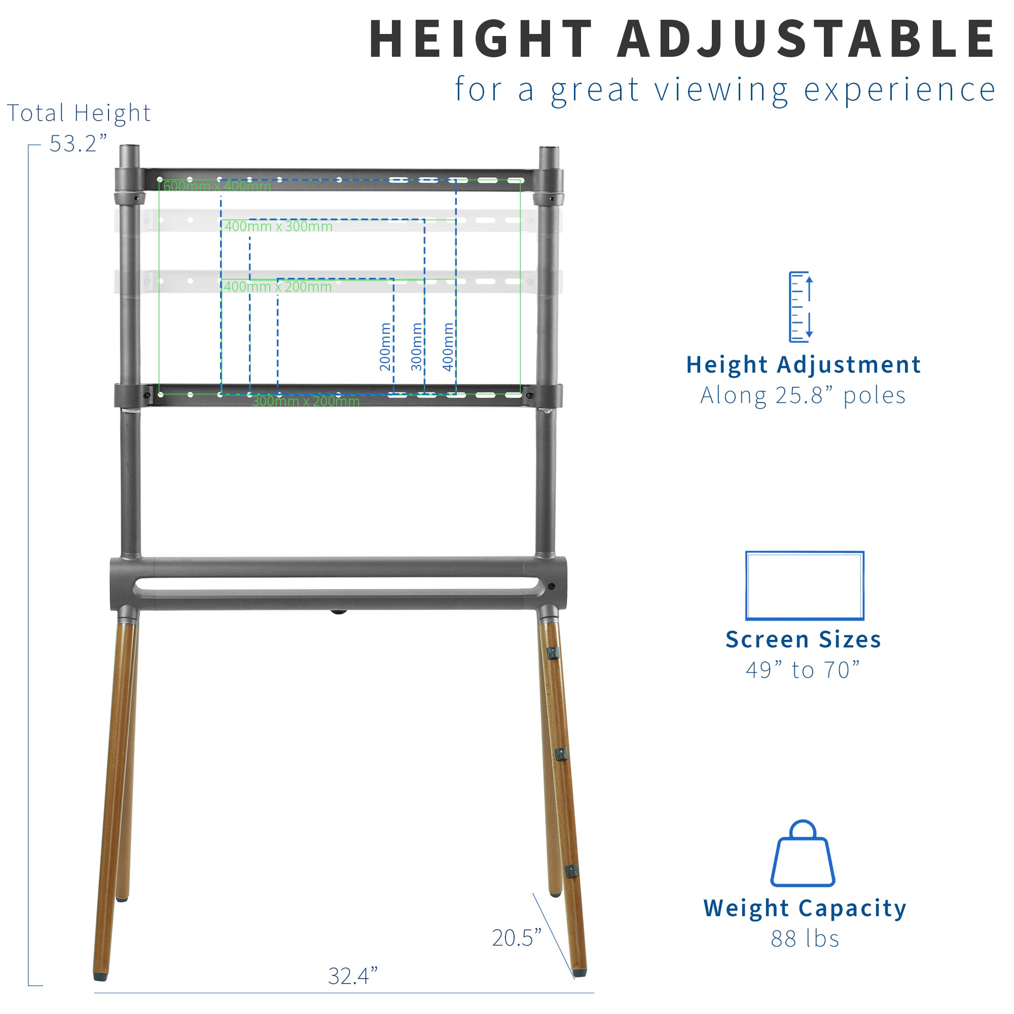 Sturdy easel studio TV stand with remote control RGB lighting and adjustable height.