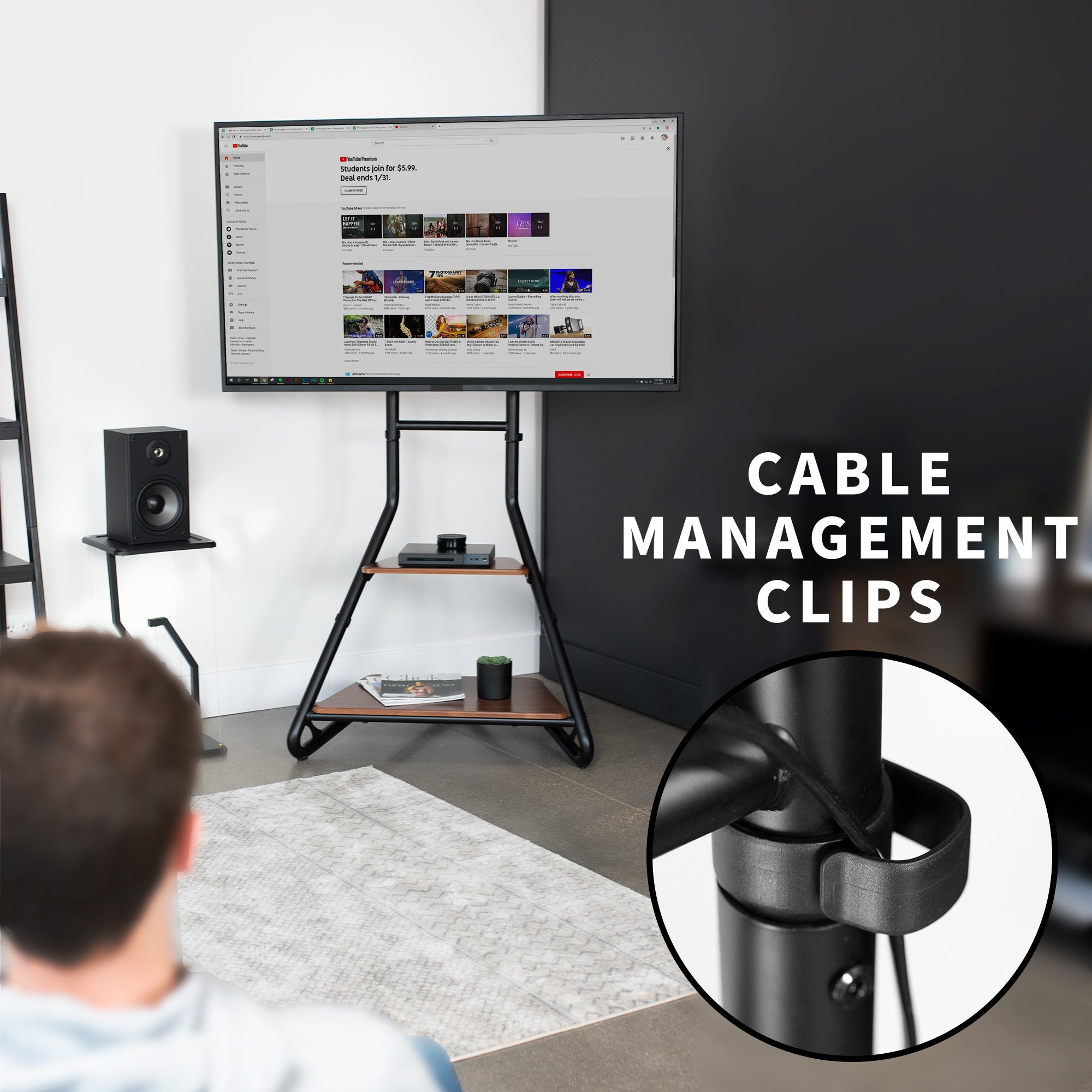 Included with the TC stand are Cable management clips that can be added to any part of the main frame poles.