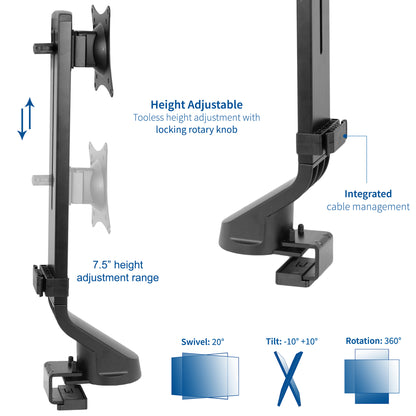 Sturdy adjustable single monitor ergonomic desk mount for office workstation.