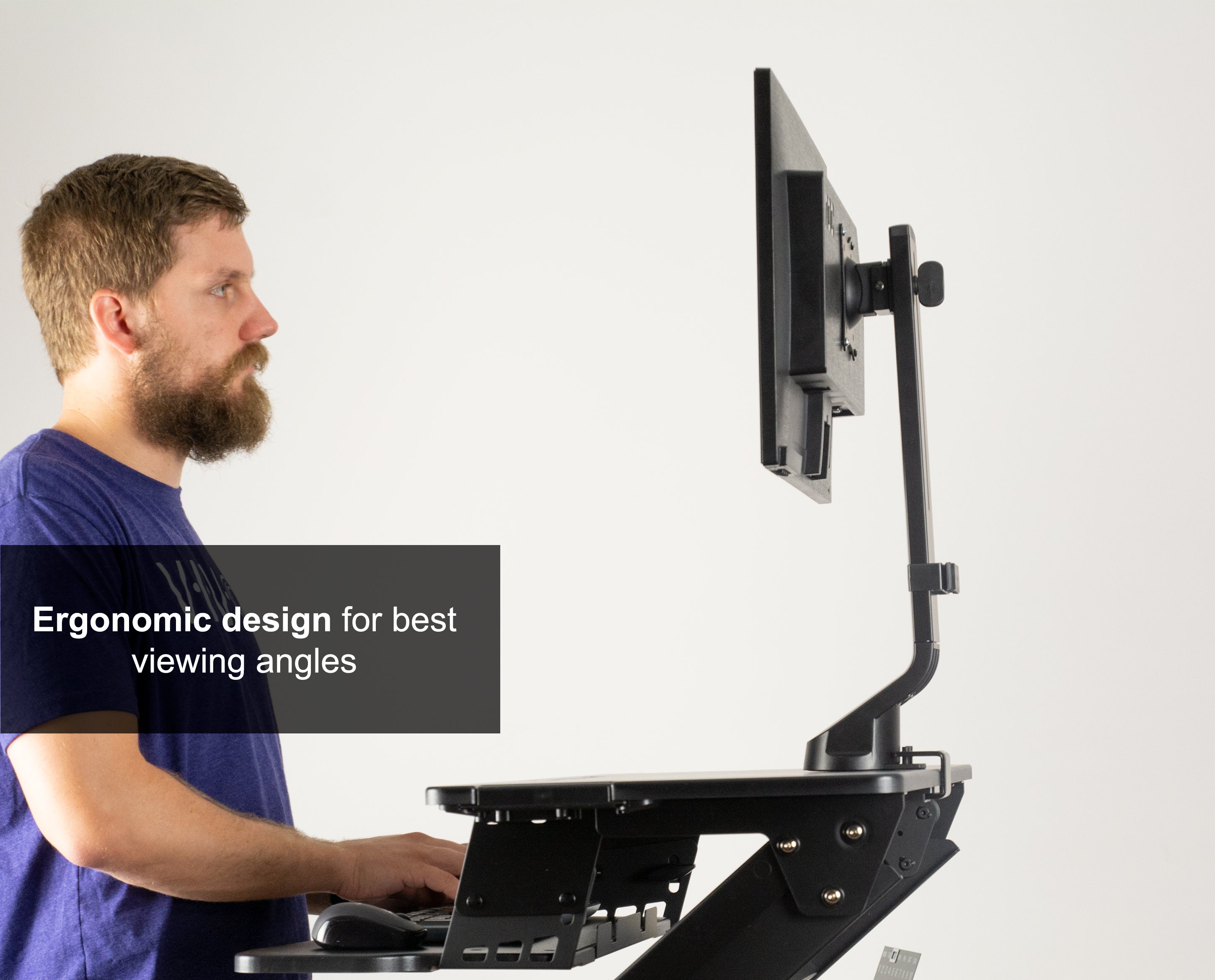 Sturdy adjustable single monitor ergonomic desk mount for office workstation.