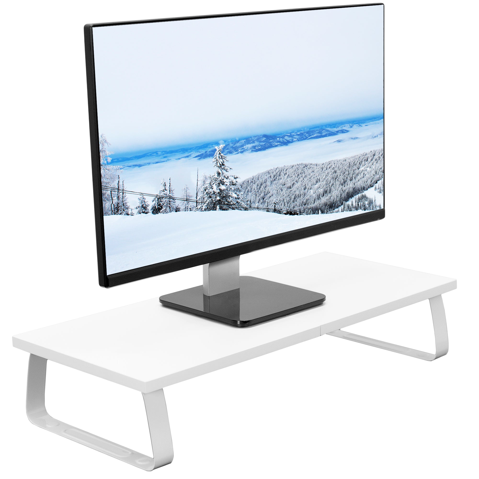 Sturdy tabletop riser for laptop or monitor for comfortable viewing.