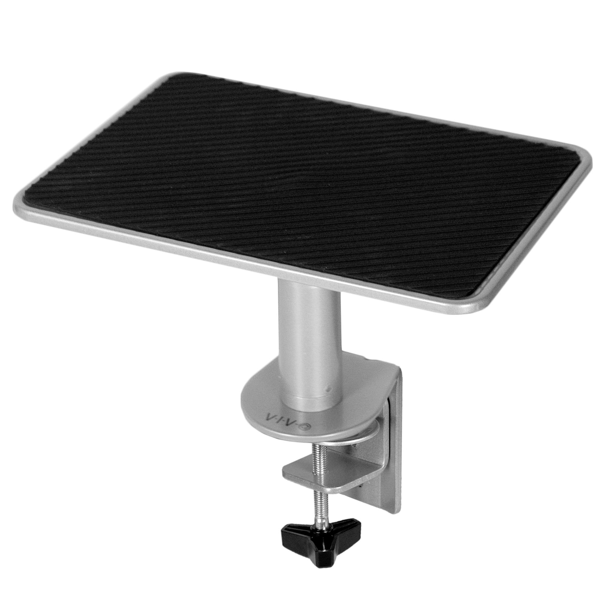 Secure clamp-on desk mount riser for laptop or monitor that provides ergonomic viewing and reduces strain.