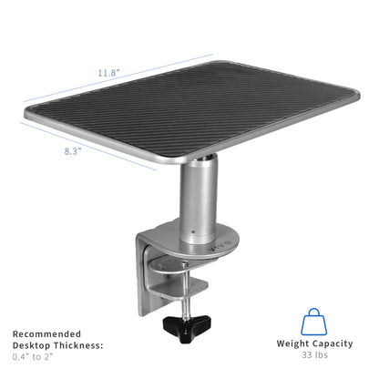 Secure clamp-on desk mount riser for laptop or monitor that provides ergonomic viewing and reduces strain.