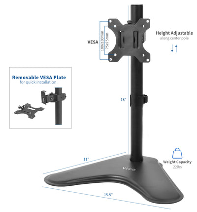 Standard VESA plate with height adjustment for maximum compatibility.