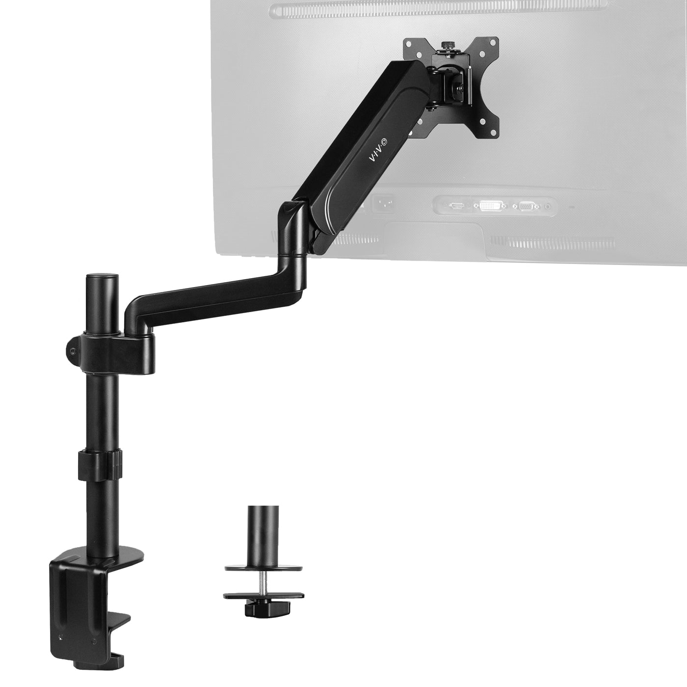Clamp on pneumatic arm desk mount.