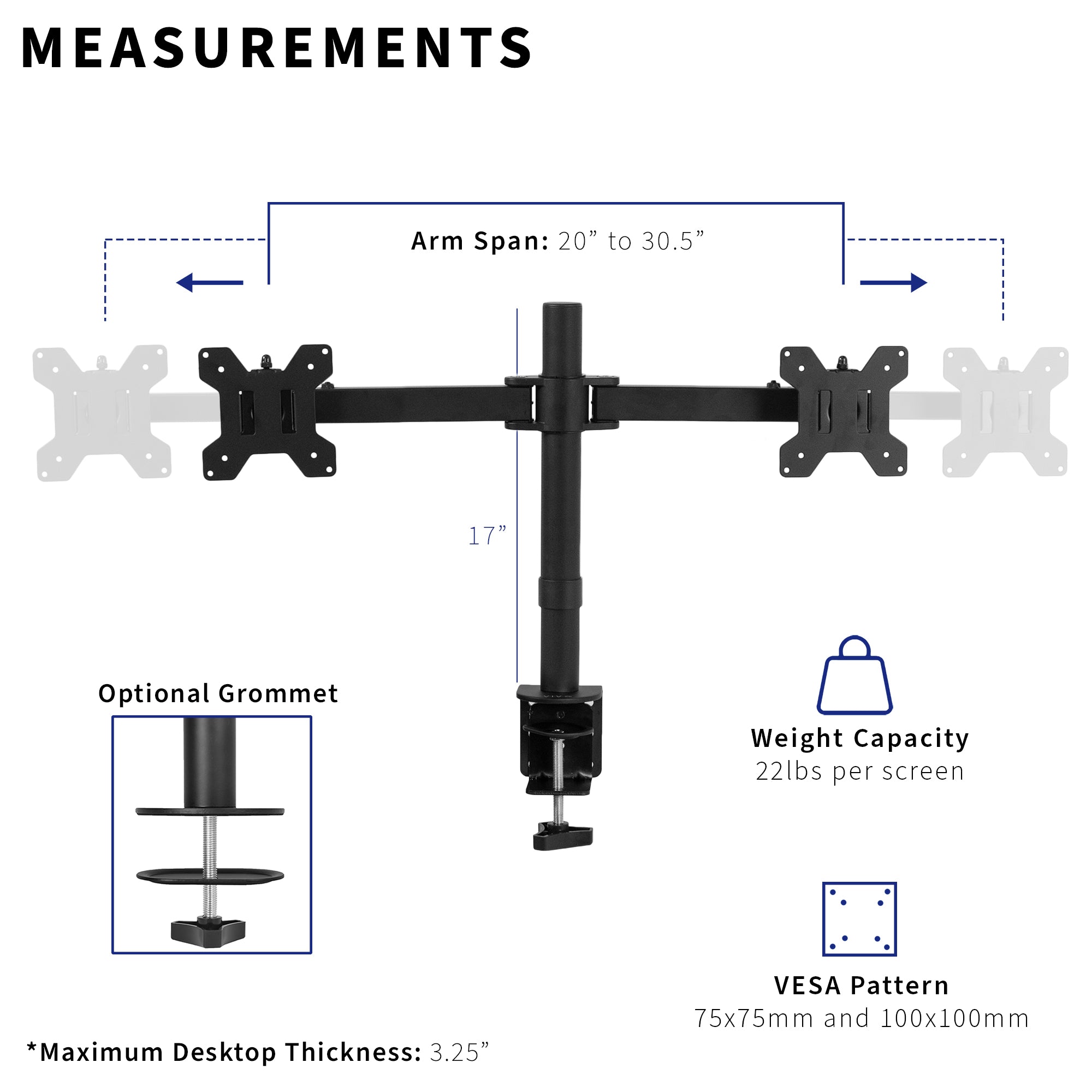 Dual 21” to 32” Monitor Telescoping Desk Stand