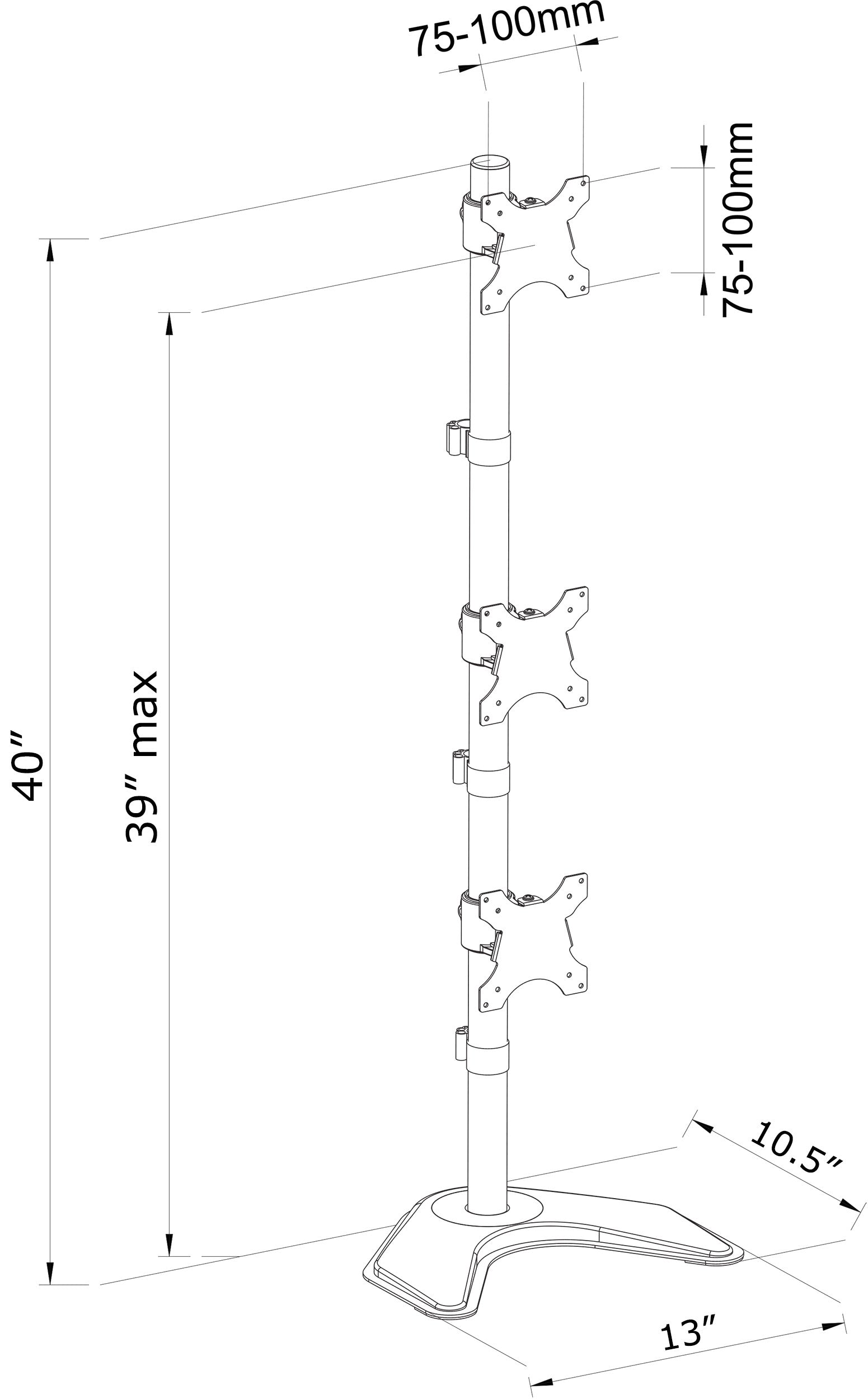 Triple Vertical Monitor Desk Stand