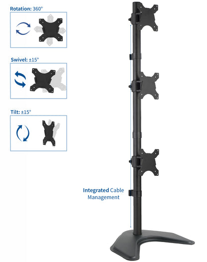 Triple Vertical Monitor Desk Stand