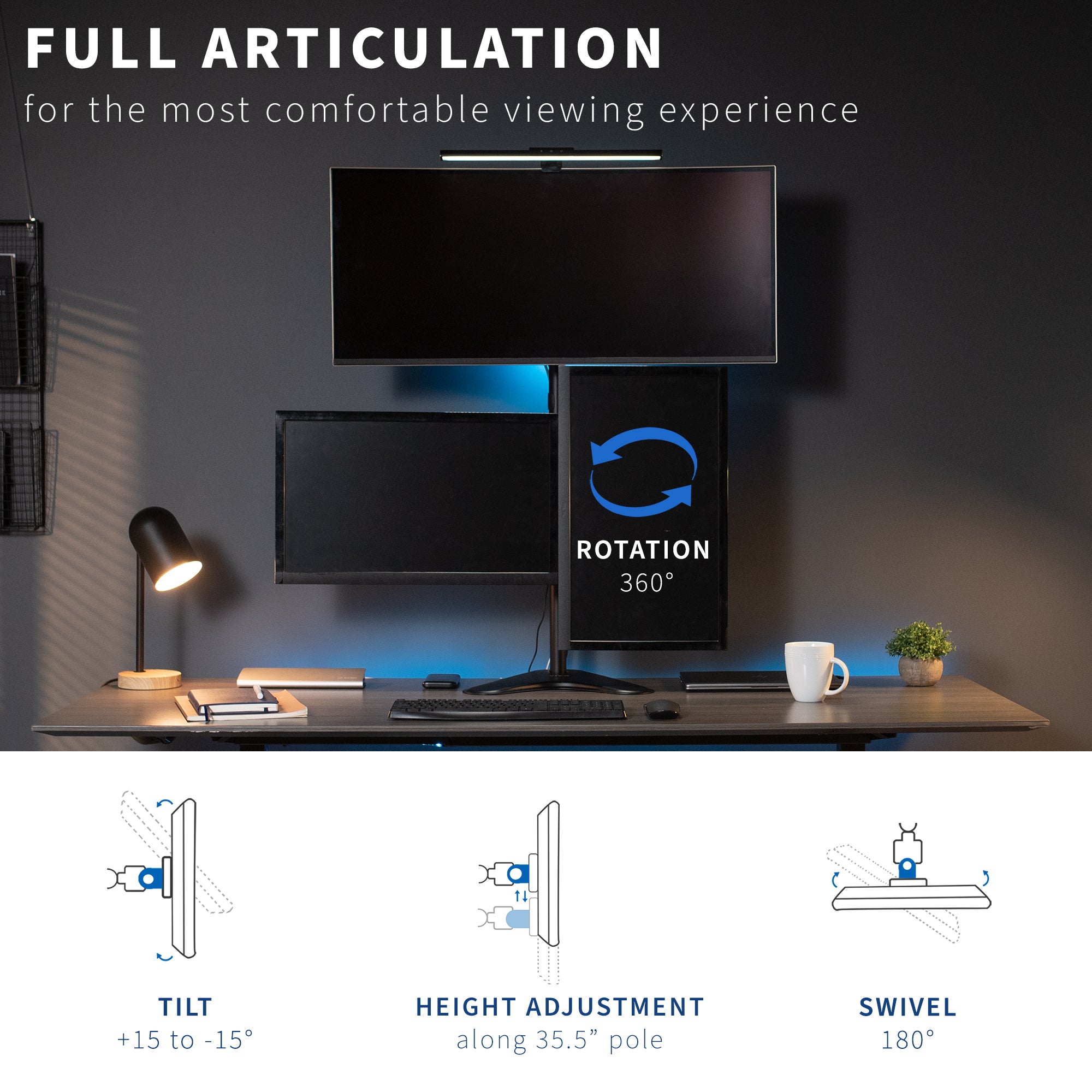 Articulating Triple Monitor Desk Stand