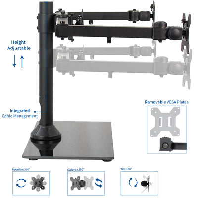 Sturdy height adjustable triple monitor desk stand.